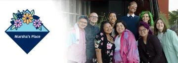 Banner with marsha's place logo and picture of LGBTQ+2S RC team